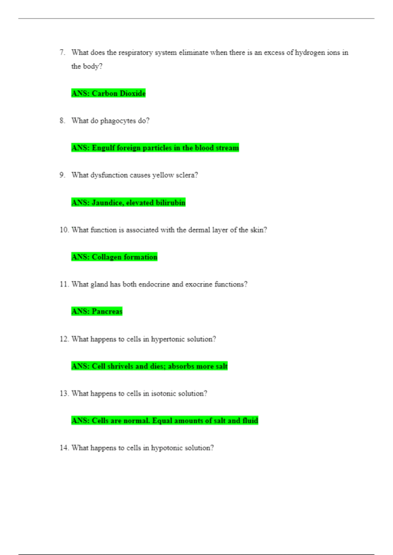 ATI Anatomy and Physiology Proctored Exam Questions and Answers Latest 2020 2022