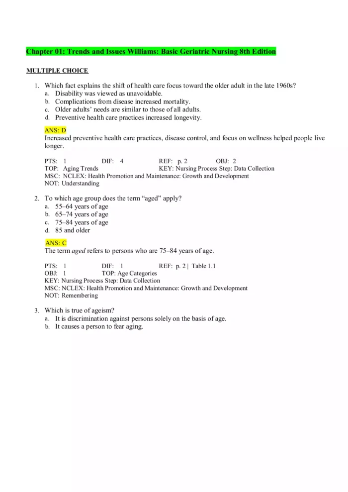 Basic Geriatric Nursing 8th Edition by Patricia A. Williams Test Bank Page2