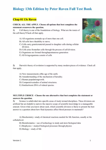 Biology 13th Edition by Peter Raven Test Bank1