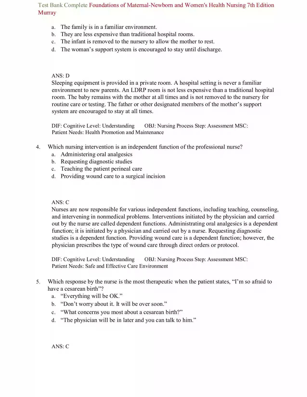 Foundations of Maternal Newborn Nursing Womens Health Nursing Test Bank 1 1 Foundations of Maternal Newborn Nursing Womens Health Nursing Test Bank 1 1