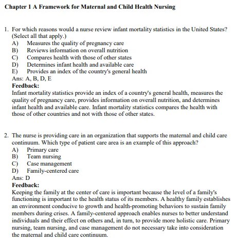 Maternal and Child Health Nursing 9th Edition by Silbert Flagg Test Bank 1 2 Maternal and Child Health Nursing 9th Edition by Silbert Flagg Test Bank 1 2