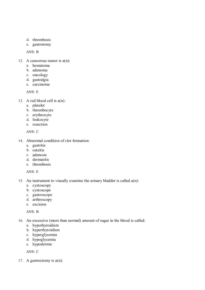 Medical Terminology A Short Course 9th Edition by Davi Ellen Chabner Test Bank3