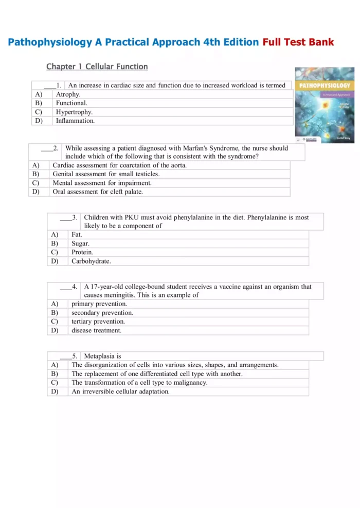 Pathophysiology A Practical Approach 4th Edition Test Bank1
