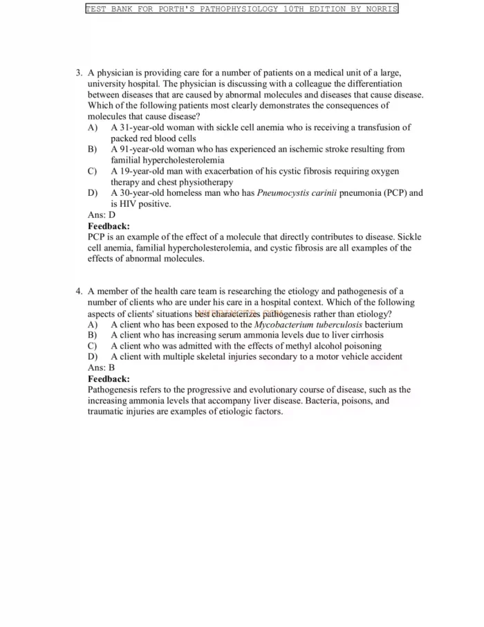 Porths Pathophysiology Concepts of Altered Health 10th Edition Test Bank