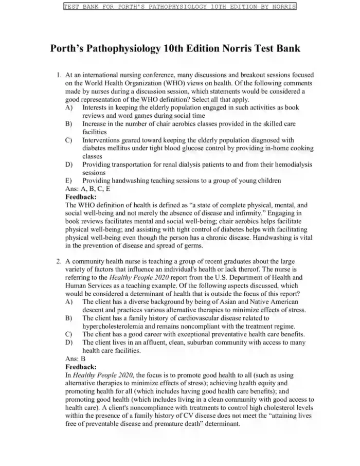 Porths Pathophysiology Concepts of Altered Health 10th Edition Test Bank 1 1