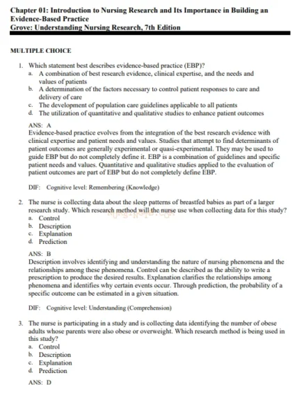 Understanding Nursing Research 7th Edition Grove Test Bank 1 2